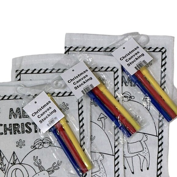 Christmas Stockings Canvas DIY Color Your Own With Markers Kit Fabric 3 Pieces - Picture 4 of 16